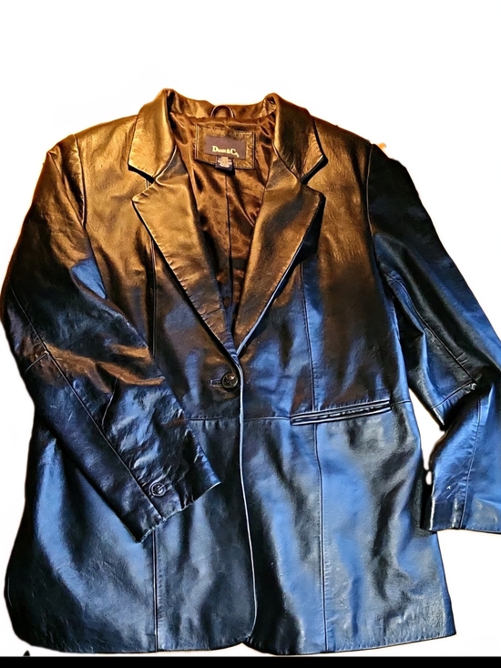 Denim&Co Jackets & Blazers - Denim & Co. Womens Black Leather Blazer Jacket Button Lined Pockets Size L FLAWS